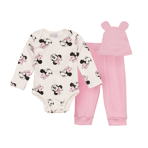 AJUAR DE MINNIE BODY + PANTALON + BABERO + CAJITA
