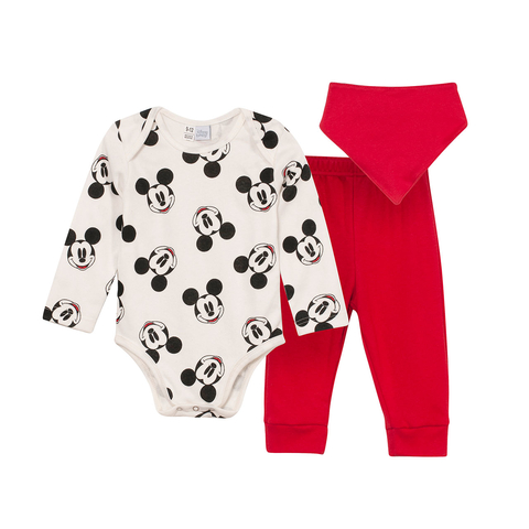 AJUAR DE MICKEY BODY + PANTALON + BABERO + CAJITA
