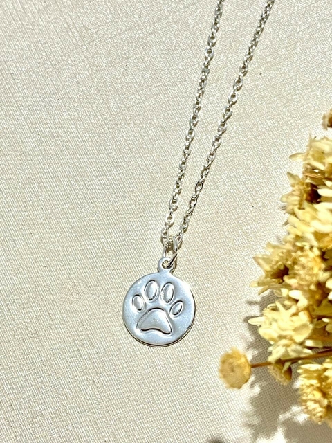 Colar Com Pingente Circulo Pata de Cachorro Semijoia Prata