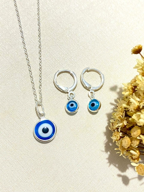 Conjunto de Olho grego com Argola Click Semijoia Prata