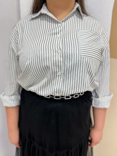 Camisa Over Listrada Rebeca - Cinza - loja online