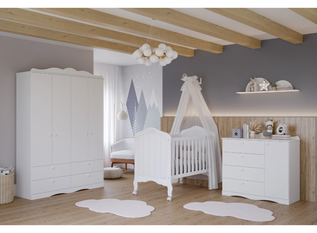 Quarto Completo Bebê Provençal Permobili Encanto MDF