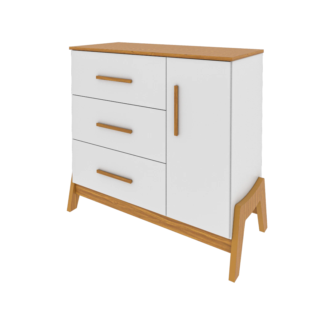 Cômoda Retro Moveis Peroba Guti MDF Branco Amêndoa