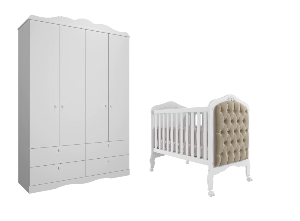 Berço capitone Guarda Roupa Provençal Encanto Permobili MDF