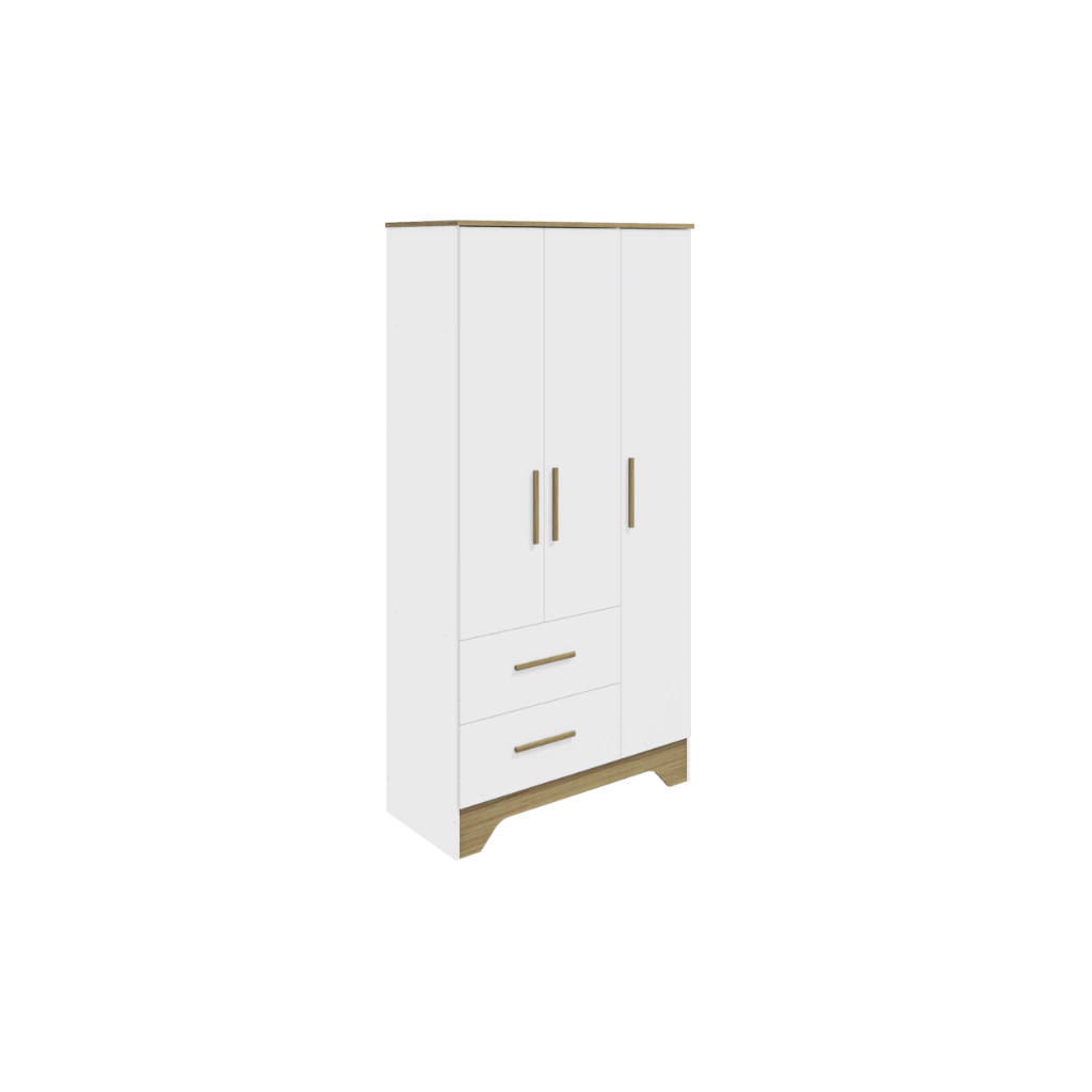 Guarda Roupa Bebê Moveis Peroba Popy retrô 03 pts lisas 02 gav MDF
