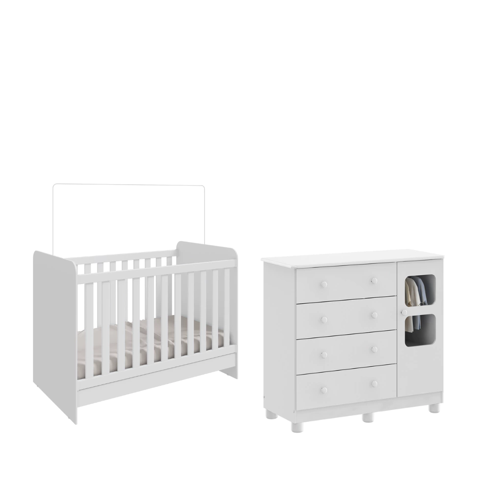 Kit Berço Cômoda Ben Uli Moveis Peroba MDF Branco