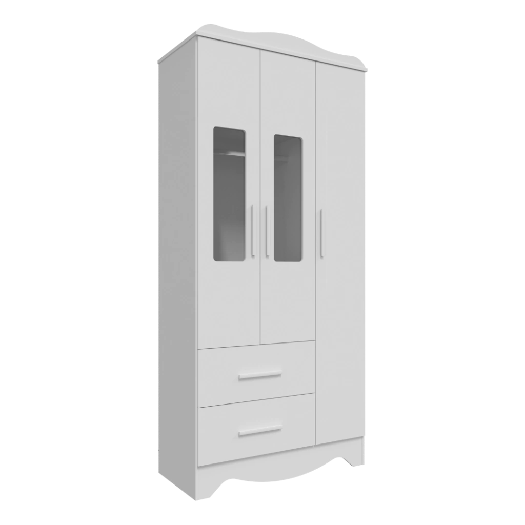 Guarda Roupa Moveis Peroba Clara Provençal Infantil MDF 03 portas 02 gavetas