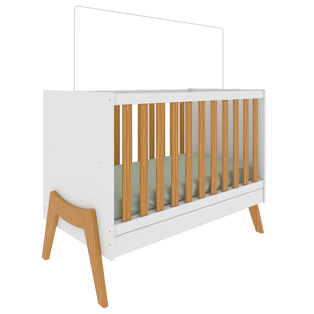 Berço Retro Moveis Peroba Guti 5x1 MDF Branco Amêndoa