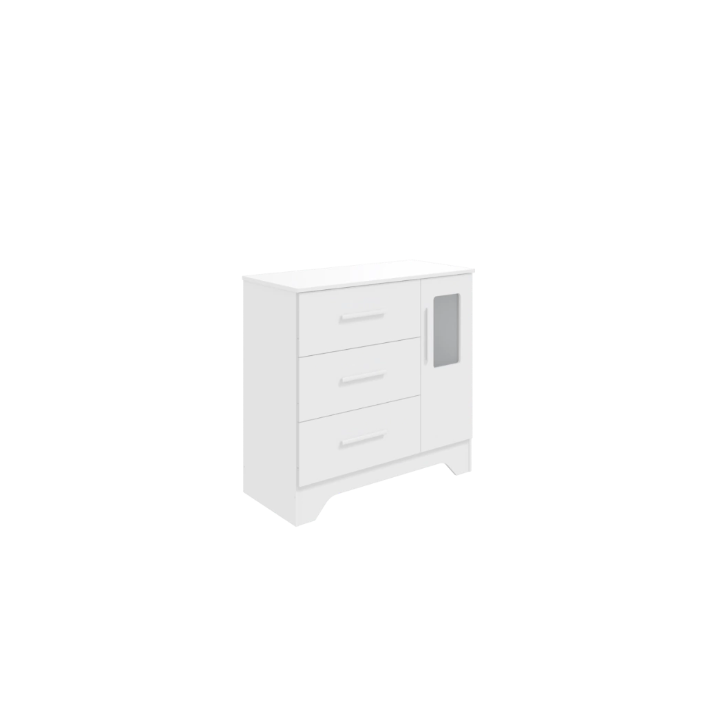 Cômoda Bebê Moveis Peroba Retrô Popy 03 gavetas 01 porta MDF