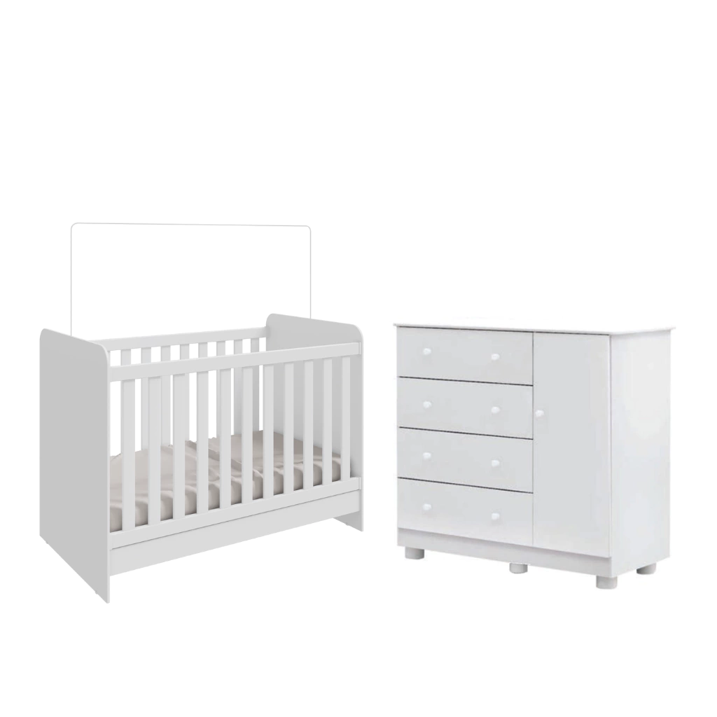 Kit Berço Cômoda Com Sapateira Ben Junior Moveis Peroba MDF Branco