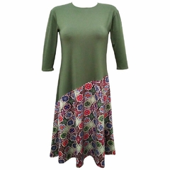 VESTIDO COMBINADO VERDE Y ESTAMPADO