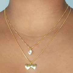Colar duplo com pingente de coração em zirconia e dois corações abaixo folheado ouro 18 k - comprar online