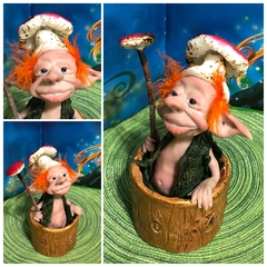 Duende saliendo de un tronco 18x15cm Pieza Rigida