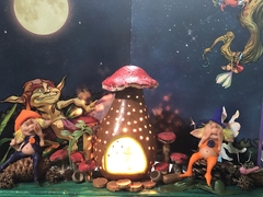 Imagen de Velador Artesanal Con Duendes y Calabaza 48x20x14cm De Alto