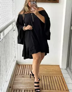 Vestido Curto, Bata, babado na manga e na barra, Vestido Hellen