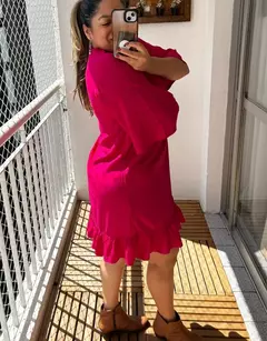 Vestido Curto , Manga curta, Babado na Barra- Vestido Ju - loja online