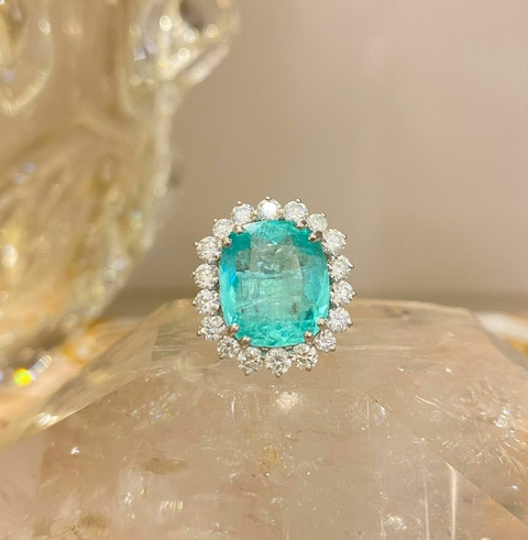Anel/pingente esmeralda colombiana com diamantes