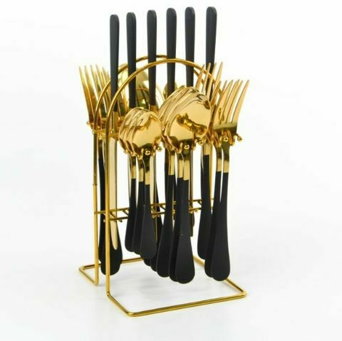 JUEGO CUBIERTOS DOR/NEG DOR/BCO