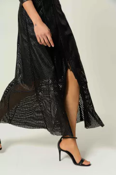 Saia de Couro Midi perfurada - SEVEN C STORE - BRAZILIAN LEATHER