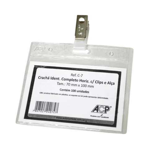 Cracha com alça e jacaré 100x70 vertical com 50 unidades
