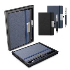 Kit Caderno RPET Ecológico com Placa de Metal e Caneta Personalizado