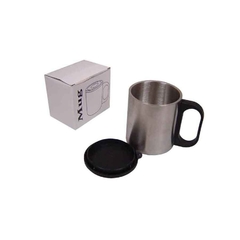 Caneca de inox 180ml personalizada e com cabo e tampa em plástico resistente na internet