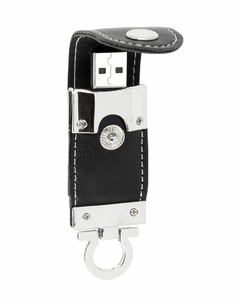 Pen drive de couro sintético com costura e personalizado