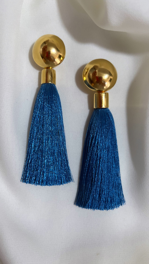 Brinco Bahia Dourado Azul Jeans 2 em 1