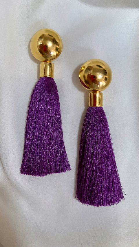 Brinco Bahia Dourado Roxo Claro 2 em 1