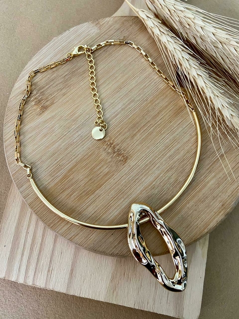 Colar 2 em 1 Leandra Dourado Couro Marrom