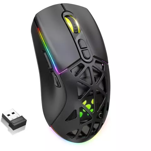 Mouse Gamer Fortrek Striker Air Black, RGB, Wireless, BT, 16000 DPI, 9 Botões Programáveis, Sensor PixArt 3311, Recarregável