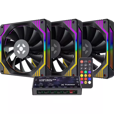 Kit 3 Cooler Fan 120mm Fortrek Frosty Black com Controladora/Controle - comprar online
