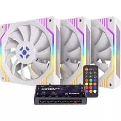 Kit 3 Cooler Fan 120mm Fortrek Frosty White com Controladora/Controle