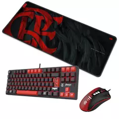 Combo Gamer Redragon Flamengo Teclado Mecâncio 80% Switch Brown + Mouse 12.400 DPI Sensor Pixart PAW3327 + Mousepad Grande 900x400x4mm