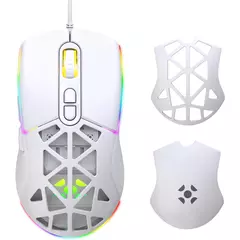 Mouse Gamer Fortrek Striker White, RGB, 12.800DPI, com Capa Magnética, 7 Botões Programáveis, Switch By Huano, Leve 135g
