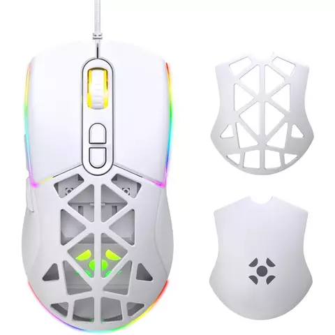 Mouse Gamer Fortrek Striker White, RGB, 12.800DPI, com Capa Magnética, 7 Botões Programáveis, Switch By Huano, Leve 135g