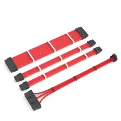 Kit Cabo Extensor Fonte Sleeved Redragon, 4 em 1, 24p ATX, 2x 4+4p CPU, 3x 8p PCIe para 12VHPWR, Vermelho - RD-GCP07