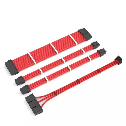 Kit Cabo Extensor Fonte Sleeved Redragon, 4 em 1, 24p ATX, 2x 4+4p CPU, 3x 8p PCIe para 12VHPWR, Vermelho - RD-GCP07