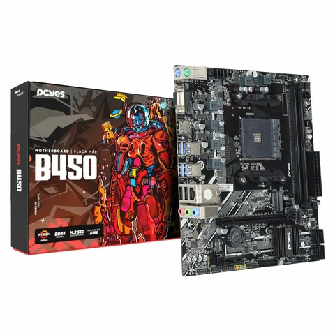 Placa Mãe AM4 B450 DDR4 c/M.2 Pcyes PCYB450-RZ564 - 1 Ano de Garantia