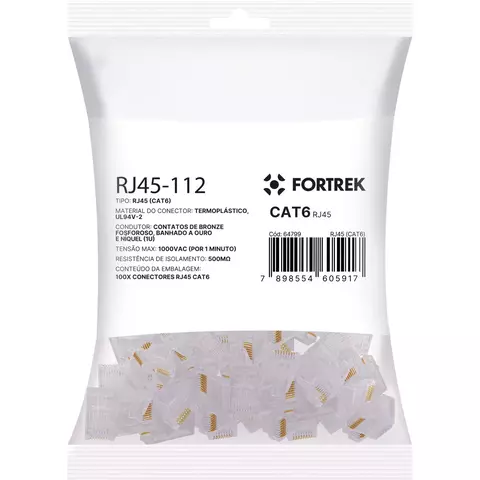 Conector RJ45 Cat6 Fortrek FK 140E Macho Conex 1000 (100 Unidades)