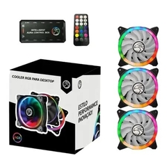 Kit 3 Cooler Fan 120mm Brazil PC Led RGB com Controladora e Controle
