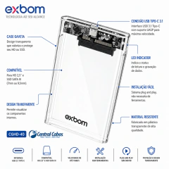 Case HD 2.5 Notebook USB 3.1 Exbom CGHD-40 Transparente (USB-C/USB) na internet
