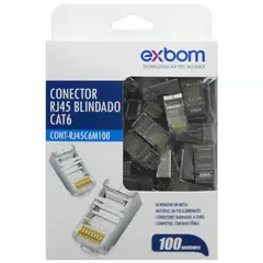 Conector Blindado RJ45 Cat6 Exbom CONT-RJ45C6M100 Gigabit (100 Unidades) - WZetta: Pcs, Eletrônicos, Áudio, Vídeo e mais