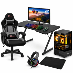 PC Gamer Completo III, AMD Ryzen 5-3400G, A520M, Ram 16GB, SSD 240GB, Fonte 500W 80+ Bronze + Monitor 20" + Kit Periféricos + Cadeira + Mesa - WZetta: Pcs, Eletrônicos, Áudio, Vídeo e mais