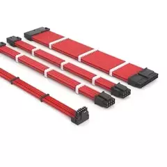 Imagem do Kit Cabo Extensor Fonte Sleeved Redragon, 4 em 1, 24p ATX, 2x 4+4p CPU, 3x 8p PCIe para 12VHPWR, Vermelho - RD-GCP07