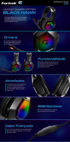 Headset Gamer Fortrek Black Hawk New Edition Led RGB P3 Com Adaptador P2 (Pega em Todas as Plataformas)