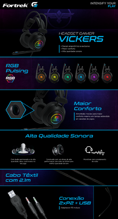Headset Gamer Fortrek Vickers New Edition Led RGB P2 Com Adaptador P3 (Pega em Todas as Plataformas)