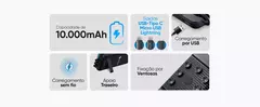 Carregador Portátil por Indução GT 10.000mAh 3 em 1 Cabo (USB-C/MicroUSB/Light) com Ventosa (1 Saídas USB)