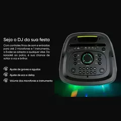 Caixa de Som Bluetooth Amp Get Evoke 1001 1000W RMS Led Rgb USB/SD/BT/FM/AUX/2 MIC/Entrada de guitarra