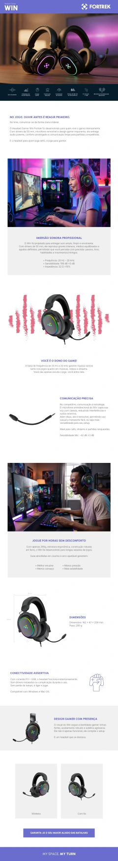 Headset Gamer Fortrek Win, RGB, Drivers de 50mm (Conexão 1XP3)(USBxLed)